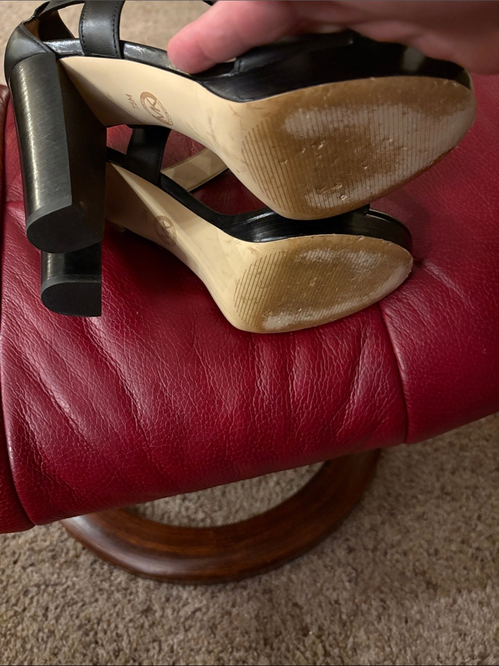 Michael Kors Black Leather T-Strap Heels with Gold Zipper Accent 7.5 M - Picture 5 of 9